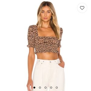 Superdown Lexi Smocked Top in Leopard Size Small